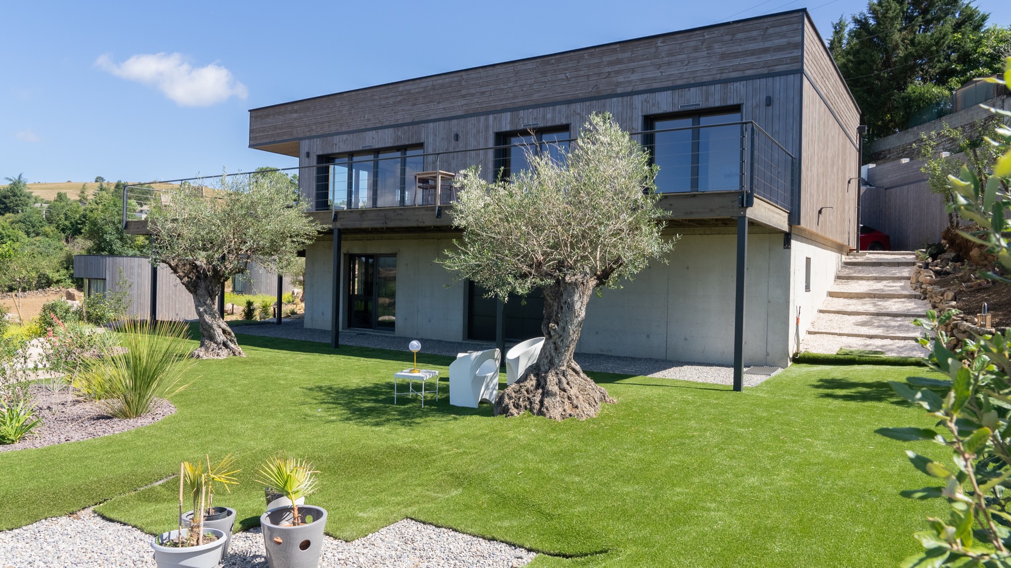 Maison ossature bois avec toiture plate